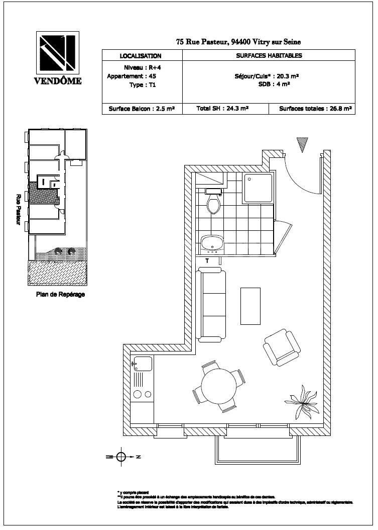 plan-lot-45 - 24,3 m2 et balcon 2,5 m2